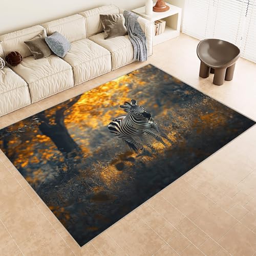 Generisch Teppich Kurzflor 140x200 cm Muster Zebra Gras Baum 3D Druck Teppiche Gegend Maschinenwaschbarer Rutschfester Carpet Aus Kaschmirimitatwarm Und Bequem Wohnzimmer Kinderzimmer Arbeitsbereich von Generisch