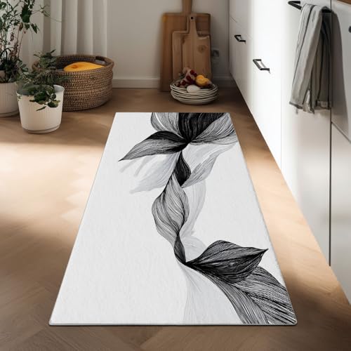 Generisch Teppich Läufer Flur rutschfest 60 x 150 cm, Waschbarer Teppich Bettvorleger Schlafzimmer Abstrakte Gewellte Blätter Pflanzen Küchenläufer Minimalisme für Eingang Küche Wohnzimmer Generisch Teppich Läufer Flur rutschfest 60 x 150 cm, Waschbarer Teppich Bettvorleger Schlafzimmer Abstrakte Gewellte Blätter Pflanzen Küchenläufer Minimalisme für Eingang Küche Wohnzimmer von Generisch