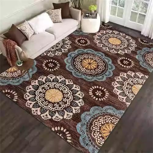 Generisch Teppich Lang Braun blau gelb kreisförmiges Druckdesign rutschfest Rutschfester Salonteppich Esszimmer 180X250CM von Generisch