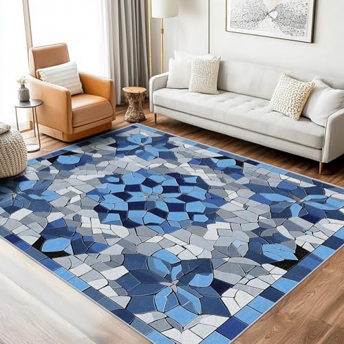 Generisch Teppich Marmor Landhausstil Wohnzimmer 200x250 Waschbar, Azteken Abstrakt Afrika Geometrisch Teppiche Gegend Schlafzimmer Deko & Wohnaccessoires, Kurzflor, Weich, rutschfest von Generisch