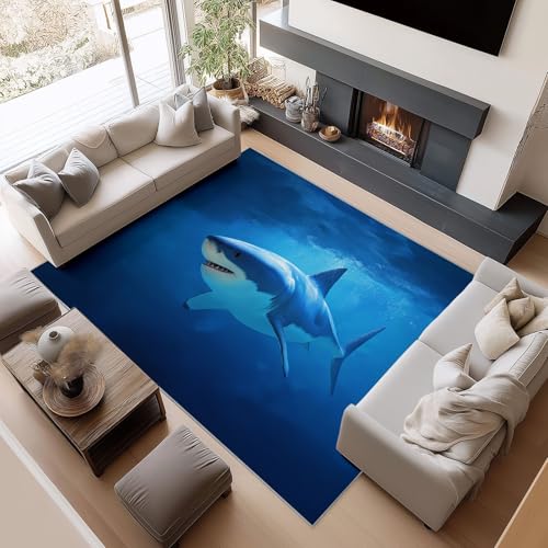 Generisch Teppich Meeres"Tier Cartoon Weißer Hai für Teenager Mädchen Kurzflor Teppiche, Schlafzimmer Wohnzimmer Innenmatte - Waschbar Blau rutschfeste Matte 180x240 cm Krabbelmatte für Kinder Generisch Teppich Meeres"Tier Cartoon Weißer Hai für Teenager Mädchen Kurzflor Teppiche, Schlafzimmer Wohnzimmer Innenmatte - Waschbar Blau rutschfeste Matte 180x240 cm Krabbelmatte für Kinder von Generisch
