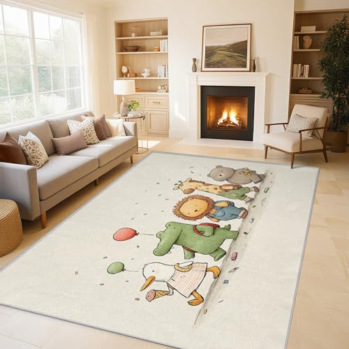 Generisch Teppich Niedlich Cartoon Tier Wohnzimmerteppich 180x240 cm, Kinder Tiere Deko für Schlafzimmer, Waschbarer, Weicher, Rutschfester Großer Teppich C&J35 von Generisch