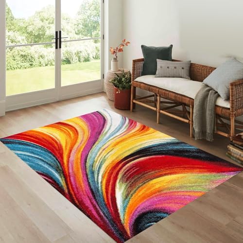 Generisch Teppich Quadratisch,Mehrfarbige abstrakte Designs, Moderne rot-Blaue Muster, Fuchsia, 190 x 190 cm, Wohnzimmerteppich Modernes Design Schlafzimmerteppich, von Generisch