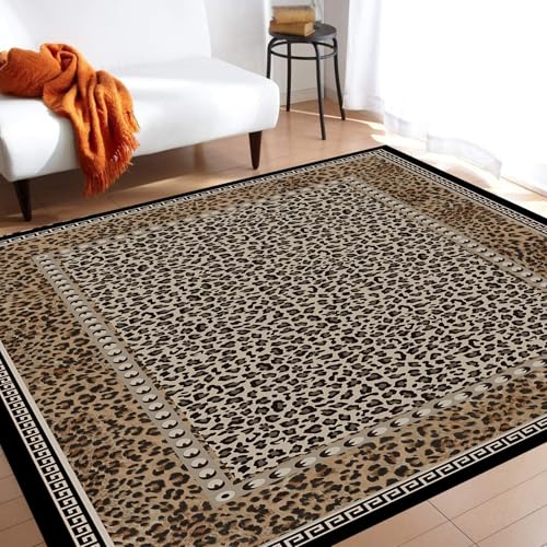 Generisch Teppich Quadratisch,Moderner Leopardendruck mit Bordüren-Design, Heimdekoration, Braun, 170 x 170 cm, Vintage Modern Design Teppiche Wohnzimmer Schlafzimmer Zimmer, Generisch Teppich Quadratisch,Moderner Leopardendruck mit Bordüren-Design, Heimdekoration, Braun, 170 x 170 cm, Vintage Modern Design Teppiche Wohnzimmer Schlafzimmer Zimmer, von Generisch