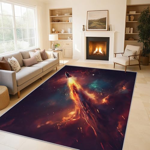 Generisch Teppich Rakete Nebel Wohnzimmerteppich 180x240 cm, Weltraum Kinder Jungen Deko für Schlafzimmer, Waschbarer, Weicher, Rutschfester Großer Teppich C&J35 Generisch Teppich Rakete Nebel Wohnzimmerteppich 180x240 cm, Weltraum Kinder Jungen Deko für Schlafzimmer, Waschbarer, Weicher, Rutschfester Großer Teppich C&J35 von Generisch