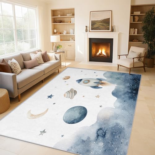 Generisch Teppich Rakete Planet Wohnzimmerteppich 200x280 cm, Weltraum Kinder Jungen Deko für Schlafzimmer, Waschbarer, Weicher, Rutschfester Großer Teppich C&J34 Generisch Teppich Rakete Planet Wohnzimmerteppich 200x280 cm, Weltraum Kinder Jungen Deko für Schlafzimmer, Waschbarer, Weicher, Rutschfester Großer Teppich C&J34 von Generisch