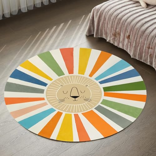 Generisch Teppich Rund,bunter Schwarztee, Blaugrün, Regenbogenstreifen, Löwenmuster, Beige, ø 170 cm, Wohnzimmerteppich Anti-Rutsch Unterseite Modernes Design Schlafzimmerteppich, Generisch Teppich Rund,bunter Schwarztee, Blaugrün, Regenbogenstreifen, Löwenmuster, Beige, ø 170 cm, Wohnzimmerteppich Anti-Rutsch Unterseite Modernes Design Schlafzimmerteppich, von Generisch