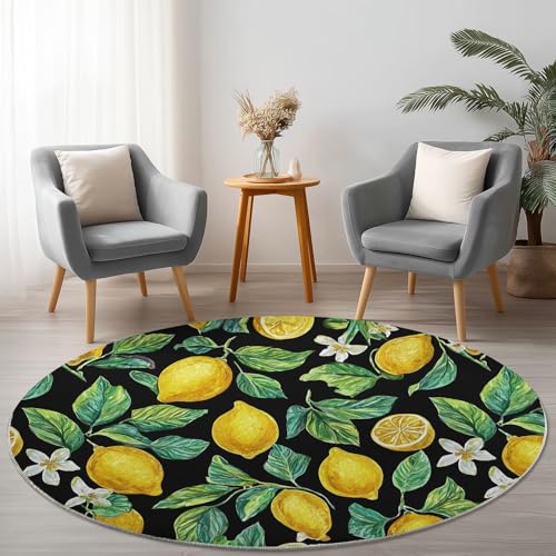 Generisch Teppich Rund 120 cm Aquarell Zitrone, rutschfest Teppiche Wohnzimmer, Runder Waschbar Rund Teppiche Kurzflor, Weich Runder Teppich Gelb Schwarz for Wohnzimmer Schlafzimmer Studie Generisch Teppich Rund 120 cm Aquarell Zitrone, rutschfest Teppiche Wohnzimmer, Runder Waschbar Rund Teppiche Kurzflor, Weich Runder Teppich Gelb Schwarz for Wohnzimmer Schlafzimmer Studie von Generisch