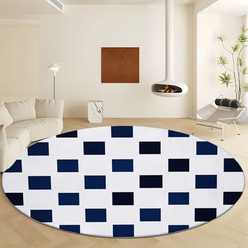 Generisch Teppich Rund 160 cm Abstrakte Marineblaue Quadrate rutschfest Teppiche, Kurzflor Waschbar Runder Läufer - Weich Minimalismus Wohnzimmerteppich for Schlafzimmer Studie Heimbüro Generisch Teppich Rund 160 cm Abstrakte Marineblaue Quadrate rutschfest Teppiche, Kurzflor Waschbar Runder Läufer - Weich Minimalismus Wohnzimmerteppich for Schlafzimmer Studie Heimbüro von Generisch