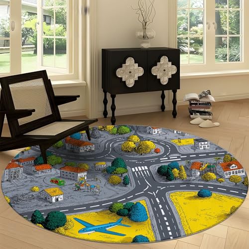 Generisch Teppich Rund 160 cm Stadtplan Streifen rutschfest Teppiche, Kurzflor Waschbar Runder Läufer - Weich Cartoon Wohnzimmerteppich for Schlafzimmer Studie Heimbüro Generisch Teppich Rund 160 cm Stadtplan Streifen rutschfest Teppiche, Kurzflor Waschbar Runder Läufer - Weich Cartoon Wohnzimmerteppich for Schlafzimmer Studie Heimbüro von Generisch