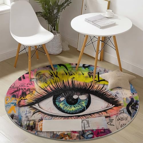 Generisch Teppich Rund 180 cm rutschfest Teppiche Wohnzimmer mit Straßengraffiti Augen Muster, Teppiche Runder Kurzflor Waschbar Weich, Runder Teppich Bunt for Schlafzimmer Studie Heimbüro Generisch Teppich Rund 180 cm rutschfest Teppiche Wohnzimmer mit Straßengraffiti Augen Muster, Teppiche Runder Kurzflor Waschbar Weich, Runder Teppich Bunt for Schlafzimmer Studie Heimbüro von Generisch