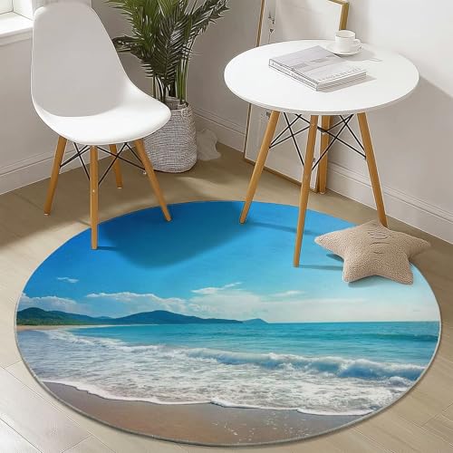 Generisch Teppich Rund 60 cm, Schön Strand Himmel Waschbar rutschfest Rund Teppiche Kurzflor Weich Runder Läufer Blau, for Wohnzimmer Schlafzimmer Studie Heimbüro von Generisch