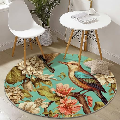 Generisch Teppich Rund 60 cm rutschfest Teppiche Wohnzimmer Runder, Vintage Vögel Zweige Waschbar Rund Teppiche - Kurzflor Weich Runder Teppich Türkis for Wohnzimmer Schlafzimmer Studie Heimbüro Generisch Teppich Rund 60 cm rutschfest Teppiche Wohnzimmer Runder, Vintage Vögel Zweige Waschbar Rund Teppiche - Kurzflor Weich Runder Teppich Türkis for Wohnzimmer Schlafzimmer Studie Heimbüro von Generisch