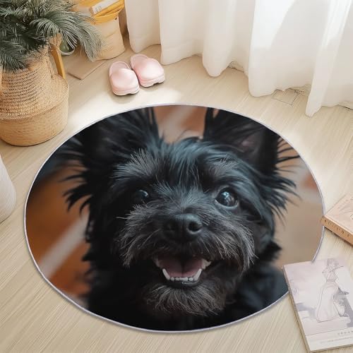 Generisch Teppich Rund 90 cm, Tier Cairn Terrier Waschbar rutschfest Rund Teppiche Kurzflor Weich Runder Läufer Braun Schwarz, for Wohnzimmer Schlafzimmer Studie Heimbüro von Generisch