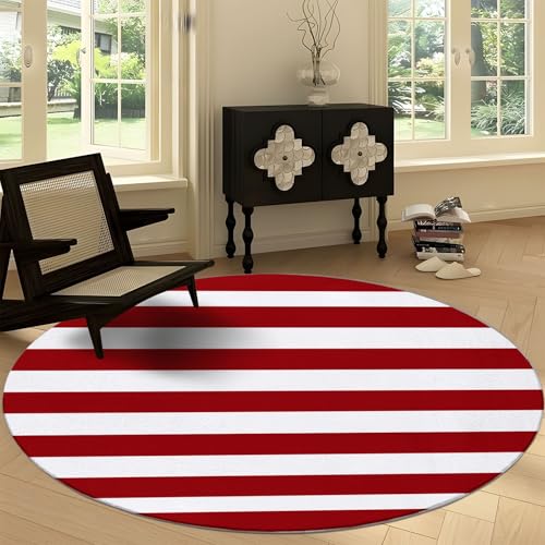 Generisch Teppich Rund 90 cm Horizontale Streifen rutschfest Teppiche, Kurzflor Waschbar Runder Läufer - Weich Minimalistisch Wohnzimmerteppich for Schlafzimmer Studie Heimbüro von Generisch
