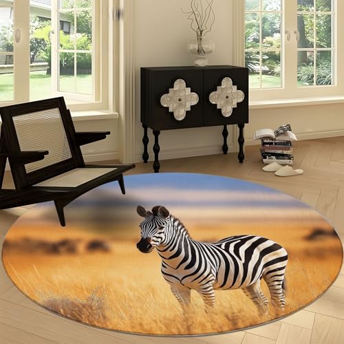 Generisch Teppich Rund 90 cm Savanne Zebra rutschfest Teppiche, Kurzflor Waschbar Runder Läufer - Weich Natur Wohnzimmerteppich for Schlafzimmer Studie Heimbüro Generisch Teppich Rund 90 cm Savanne Zebra rutschfest Teppiche, Kurzflor Waschbar Runder Läufer - Weich Natur Wohnzimmerteppich for Schlafzimmer Studie Heimbüro von Generisch