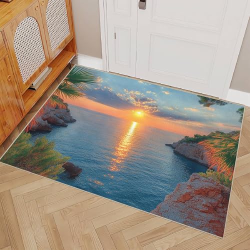 Generisch Teppich Schlafzimmer 120x180cm Küste Meer kinderteppich mädchen Mikrofaser Bodenmatte weich waschbar rutschfest dekorativ für Schlafzimmer Flur Wohnzimmer EL3570 von Generisch