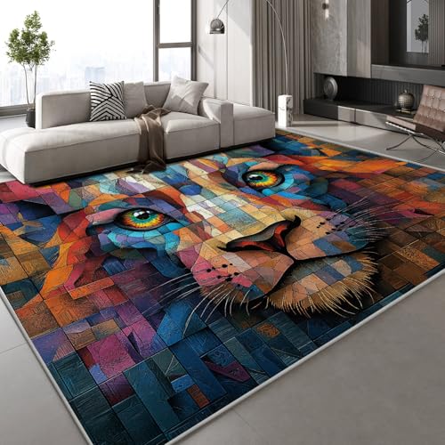 Generisch Teppich Schlafzimmer 150x210 cm Leopard Bemalt Kinderteppich Dekoration Carpets Abstrakt Kunst Teenager Kurzflor Flanell Teppiche rutschfeste Spielteppiche für Schlafzimmer Wohnzimmer von Generisch