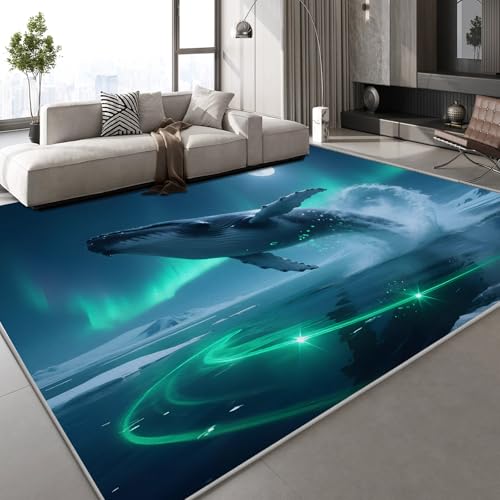Generisch Teppich Schlafzimmer 160x230 cm Wal Meer Kinderteppich Dekoration Carpets Aurora Natur Teenager Kurzflor Flanell Teppiche rutschfeste Spielteppiche für Schlafzimmer Wohnzimmer von Generisch