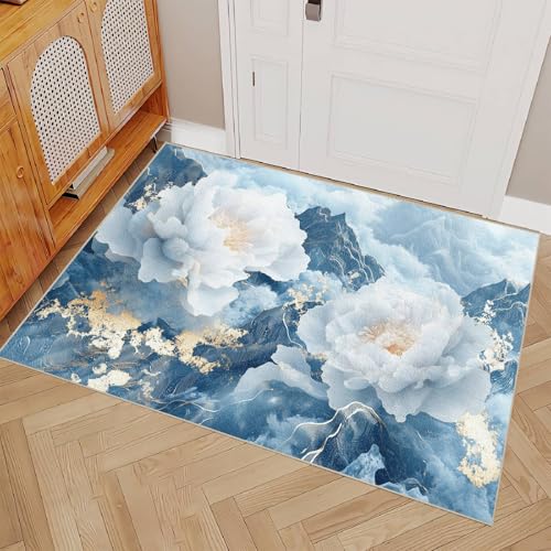 Generisch Teppich Schlafzimmer 160x230cm Blaue Dreidimensionale Blumen kinderteppich Jungen rutschfeste weiche Bodenmatte Mikrofaser waschbar dekorativ für Schlafzimmer Wohnzimmer Flur EL1839 von Generisch
