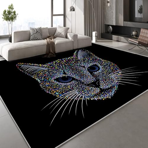Generisch Teppich Schlafzimmer 180x240 cm Katze Tier Kinderteppich Dekoration Carpets Leuchtend Abstrakt Teenager Kurzflor Flanell Teppiche rutschfeste Spielteppiche für Schlafzimmer Wohnzimmer von Generisch