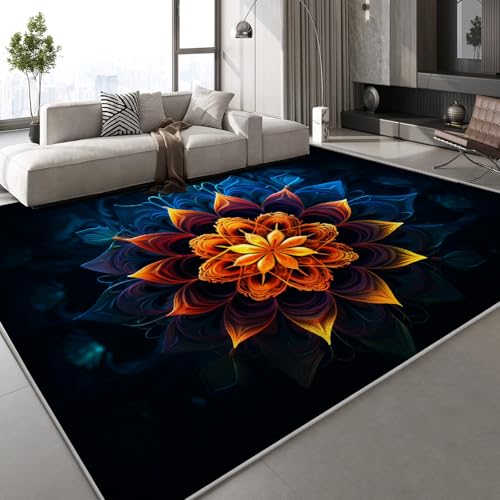 Generisch Teppich Schlafzimmer 180x240 cm Lotus Pflanze Kinderteppich Dekoration Carpets Gemalt Abstrakt Teenager Kurzflor Flanell Teppiche rutschfeste Spielteppiche für Schlafzimmer Wohnzimmer von Generisch