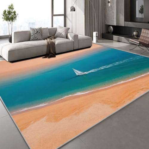 Generisch Teppich Schlafzimmer 180x240 cm Ozean Segelboot Kinderteppich Dekoration Carpets Natur Landschaft Teenager Kurzflor Flanell Teppiche rutschfeste Spielteppiche für Schlafzimmer Wohnzimmer von Generisch