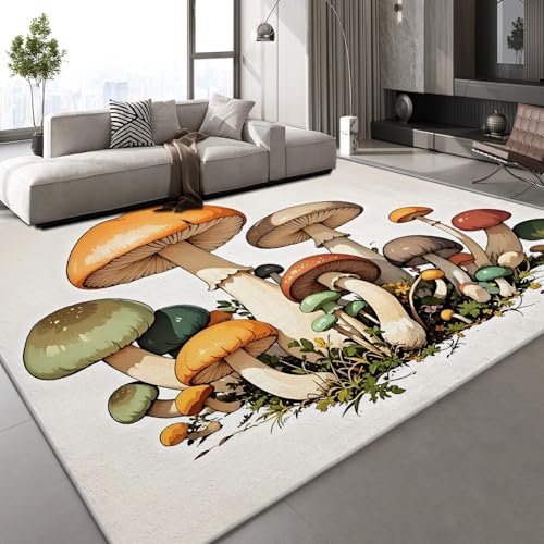 Generisch Teppich Schlafzimmer 180x240 cm Pilze Bemalt Kinderteppich Dekoration Carpets Cartoon Süß Teenager Kurzflor Flanell Teppiche rutschfeste Spielteppiche für Schlafzimmer Wohnzimmer von Generisch