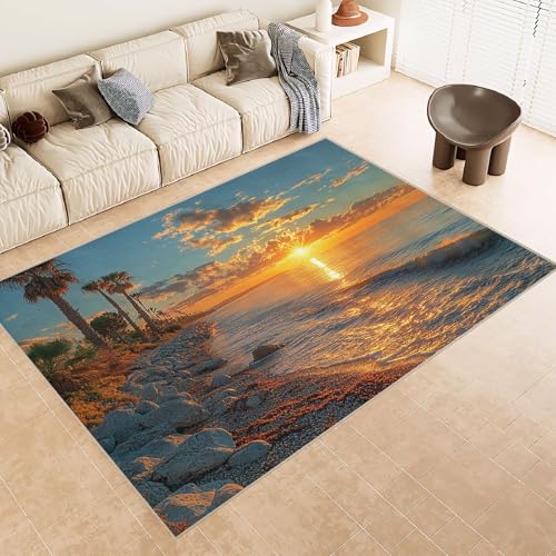 Generisch Teppich Schlafzimmer 60x120cm Sonnenuntergang Meer Kokosnussbäume badezimmerteppich Set Pflegeleichte waschbare Matte für Eingangsbereich, dekorativ und strapazierfähig E4.2-6-352 von Generisch