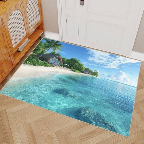 Generisch Teppich Schlafzimmer 60x120cm Strandinsel badezimmerteppich Set Pflegeleichte waschbare Matte für Eingangsbereich, dekorativ und strapazierfähig E4.2-6-39 von Generisch