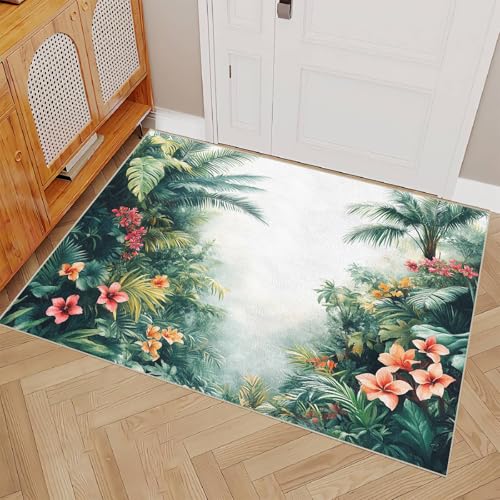 Generisch Teppich Schlafzimmer 60x120cm Tropische Dschungelblumen badezimmerteppich Set Pflegeleichte waschbare Matte für Eingangsbereich, dekorativ und strapazierfähig ER25-29-1709 von Generisch