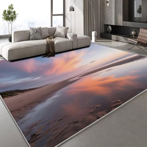 Generisch Teppich Schlafzimmer 60x90 cm Sonnenuntergang Meer Kinderteppich Dekoration Carpets Landschaft Natur Teenager Kurzflor Flanell Teppiche rutschfeste Spielteppiche für Schlafzimmer Wohnzimmer von Generisch