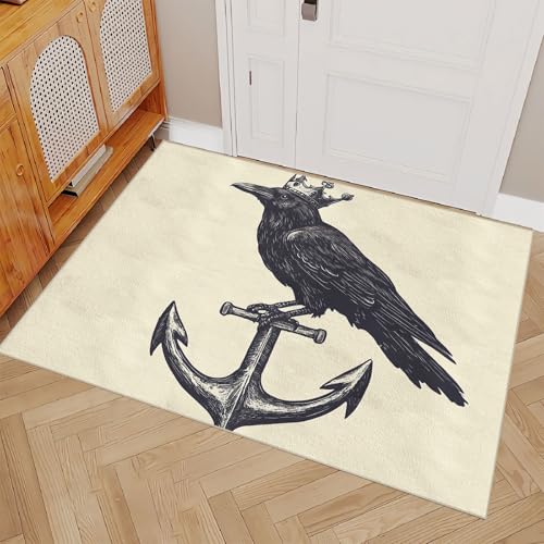 Generisch Teppich Schlafzimmer 60x90cm Ankerkrähe Teppich waschbar in Waschmaschine Waschbarer Flurläufer mit abstraktem Muster, rutschfest und für alle Böden geeignet ER25-29-2231 von Generisch