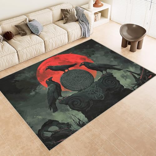 Generisch Teppich Schlafzimmer 60x90cm Krähenmagie Teppich waschbar in Waschmaschine Waschbarer Flurläufer mit abstraktem Muster, rutschfest und für alle Böden geeignet E4.2-6-1621 von Generisch