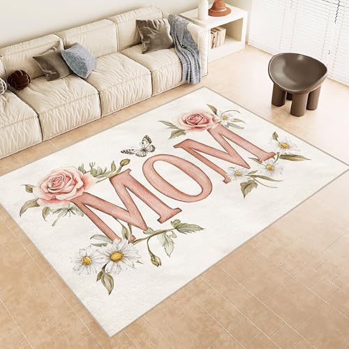 Generisch Teppich Schlafzimmer 60x90cm Mama Teppich waschbar in Waschmaschine Mikrofaser Bodenmatte weich atmungsaktiv waschbar rutschfest für Wohnzimmer Schlafzimmer Flur EL1998 von Generisch