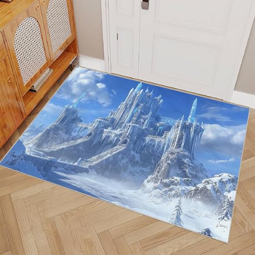 Generisch Teppich Schlafzimmer 60x90cm Schneeschloss Teppich waschbar in Waschmaschine Mikrofaser Bodenmatte weich atmungsaktiv waschbar rutschfest für Wohnzimmer Schlafzimmer Flur EL2701 von Generisch