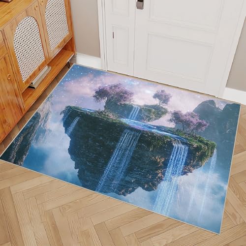 Generisch Teppich Schlafzimmer 60x90cm Schwimmende Inseln Teppich waschbar in Waschmaschine Mikrofaser Bodenmatte weich atmungsaktiv waschbar rutschfest für Wohnzimmer Schlafzimmer Flur EL2725 von Generisch