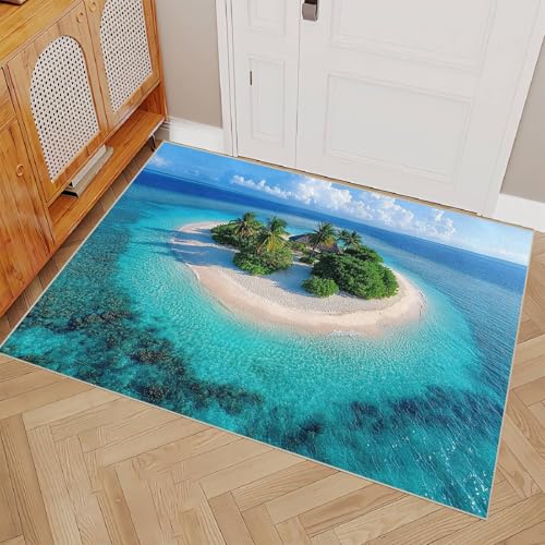 Generisch Teppich Schlafzimmer 60x90cm Strandinsel Teppich waschbar in Waschmaschine Waschbarer Flurläufer mit abstraktem Muster, rutschfest und für alle Böden geeignet E4.2-6-110 von Generisch