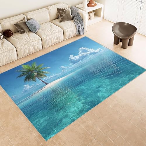 Generisch Teppich Schlafzimmer 60x90cm Strandinsel Teppich waschbar in Waschmaschine Waschbarer Flurläufer mit abstraktem Muster, rutschfest und für alle Böden geeignet E4.2-6-158 von Generisch