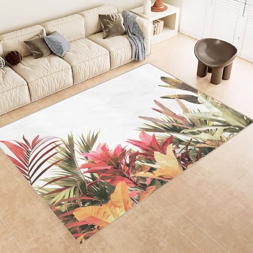 Generisch Teppich Schlafzimmer 60x90cm Tropische Blumen Teppich waschbar in Waschmaschine Waschbarer Flurläufer mit abstraktem Muster, rutschfest und für alle Böden geeignet ER25-29-1830 von Generisch