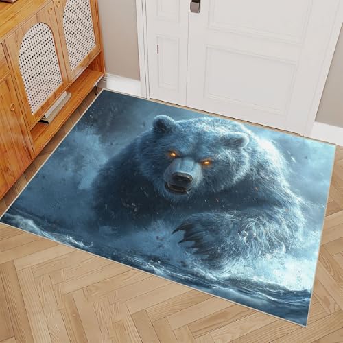 Generisch Teppich Schlafzimmer 60x90cm Wilder Bär Teppich waschbar in Waschmaschine Mikrofaser Bodenmatte weich atmungsaktiv waschbar rutschfest für Wohnzimmer Schlafzimmer Flur EL3393 von Generisch