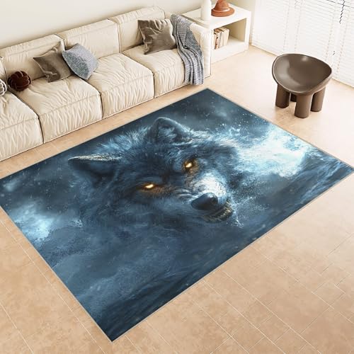 Generisch Teppich Schlafzimmer 60x90cm Wilder Wolf Teppich waschbar in Waschmaschine Mikrofaser Bodenmatte weich atmungsaktiv waschbar rutschfest für Wohnzimmer Schlafzimmer Flur EL3369 von Generisch