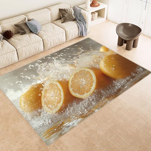 Generisch Teppich Schlafzimmer 60x90cm Zitrone Teppich waschbar in Waschmaschine Waschbarer Flurläufer mit abstraktem Muster, rutschfest und für alle Böden geeignet E4.2-6-654 von Generisch