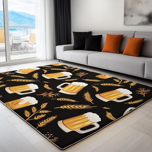 Generisch Teppich Schlafzimmer Wohnzimmer Grafikdesign Bierkrug Weizenähren Waschbarer Flanell Teppiche Balkon Terrasse Küchenteppich Bodenmatte Fußmatte 120 x 180 cm von Generisch