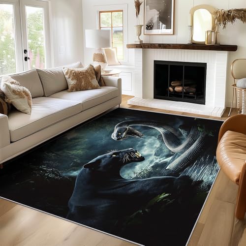 Generisch Teppich Schlange, 60x90, Klein Fußmatte Eingangsbereich, Leopard Wildtier Motiv Design Zimmer Deko, Waschbar, rutschfest, Kurzflor, Weich von Generisch