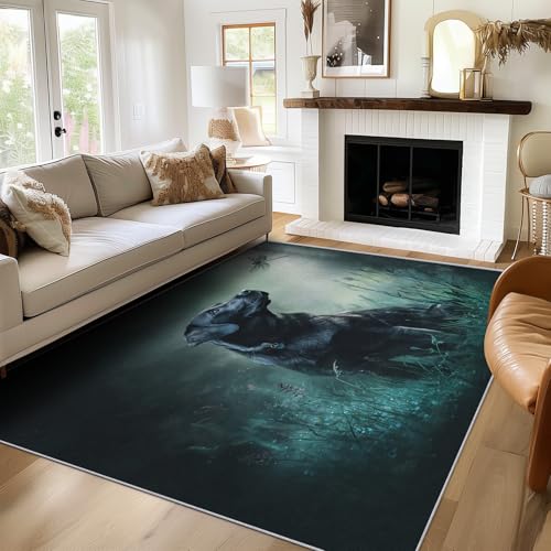 Generisch Teppich Schwarzer Labrador, 140x200, Wohnzimmer Schlafzimmer, Haustier Hund Motiv Design Zimmer Deko, Waschbar, rutschfest, Kurzflor, Weich von Generisch
