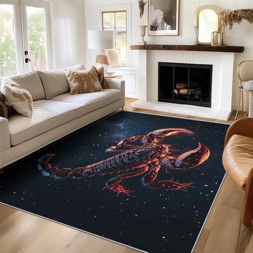 Generisch Teppich Skorpion, 160x200, Wohnzimmer Schlafzimmer, Galaxie Fantasietier Motiv Design Zimmer Deko, Waschbar, rutschfest, Kurzflor, Weich von Generisch