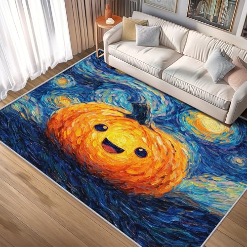Generisch Teppich Sternennacht Kürbis, 60x90, Klein Fußmatte Eingangsbereich, Halloween Motiv Design Zimmer Deko, Waschbar, rutschfest, Kurzflor, Weich A1242 von Generisch