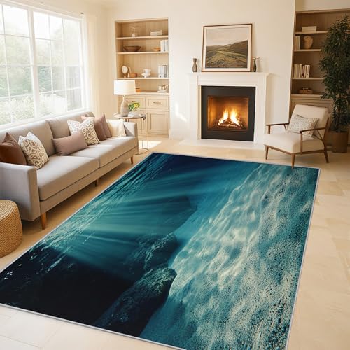 Generisch Teppich Unterwasserwelt Fußmatte 60x90, Meeresboden Teppiche Gegend, Weich Flanell Fussmatte, Waschbarer Teppich Klein rutschfest Niedrigflor H-12 von Generisch