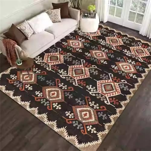 Generisch Teppich Waschbar In Waschmaschine Bunte Blumenmuster Wohnzimmer Nicht verblassen Bettumrandung Braun Balkonteppich Antirutsch 100X160CM von Generisch
